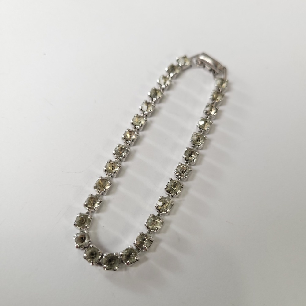 Coro Rhinestone Tennis Bracelet Womens 6.25 Silver Tone Vintage Mid Century Glam
